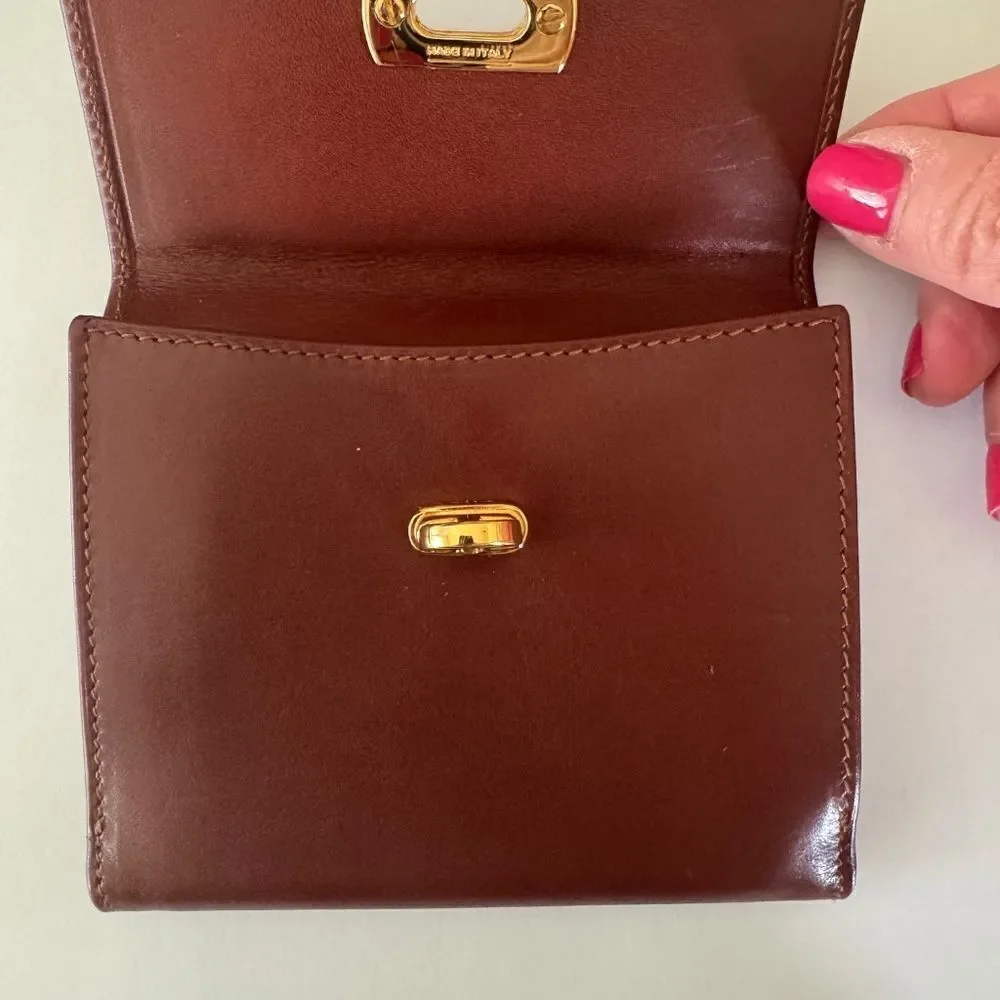 Salvatore Ferragamo Brown Leather Vintage Bi-Fold Wallet w/ Gancini Closure